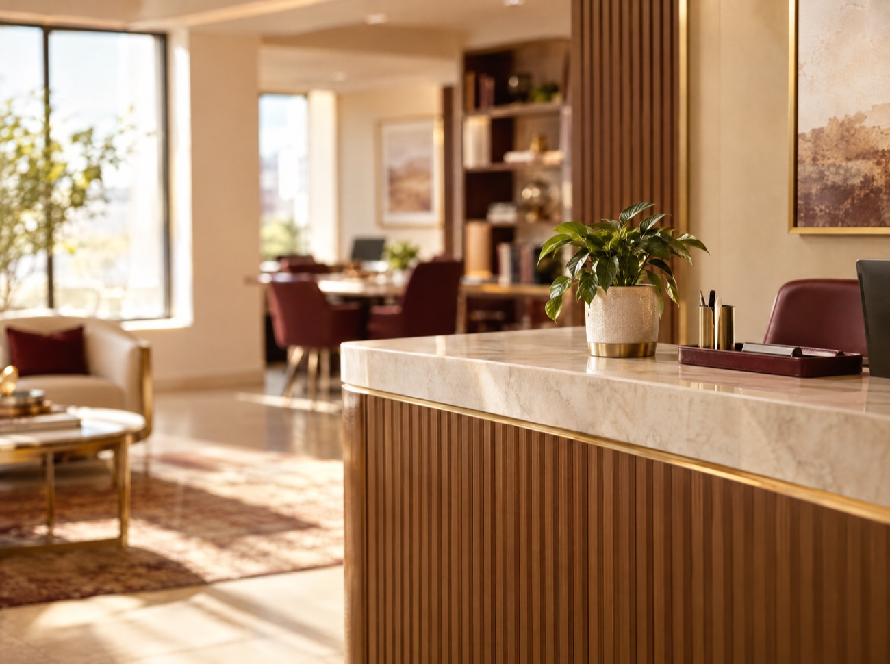 A warm, modern accounting office reception